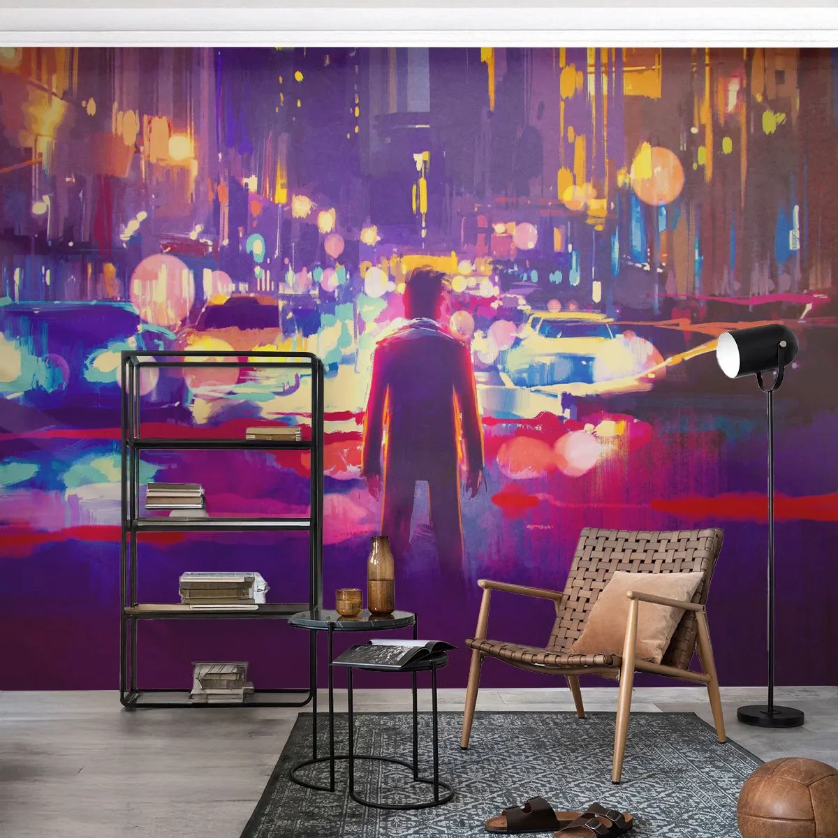 Fototapet Premium Sand - Nedsænket i lys - By, Mand, New York - 100x70 cm