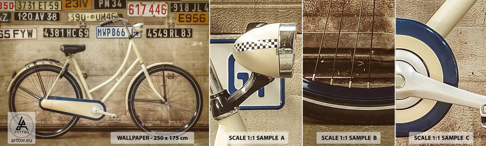 Fototapet Prøve Standard Eco - Ingen komplekser - Vægmaleri, Cykel, Plader - 100x30 cm