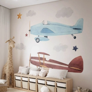 Fototapet Premium Sand - Hr. pilot, vi venter! - Flyvemaskiner, Retro, Børns - 100x70 cm