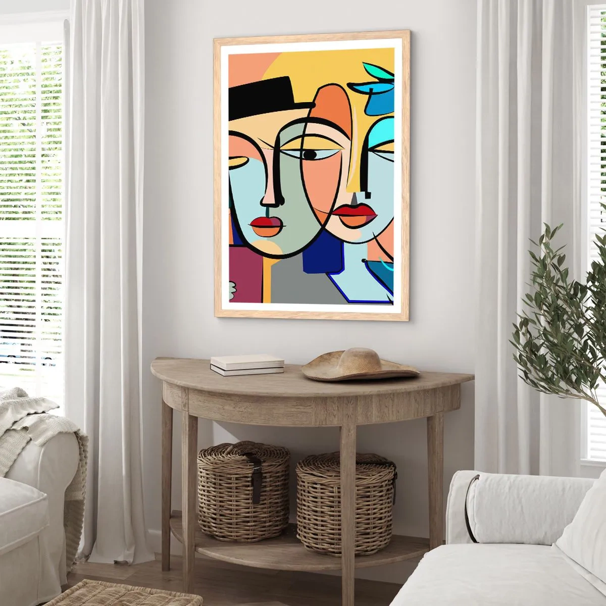 Plakat i ramme af lyst egetræ - Picassos randez vous - 30x40 cm