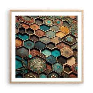 Plakat i ramme af lyst egetræ - Arabiske ornamenter - en variation - 60x60 cm