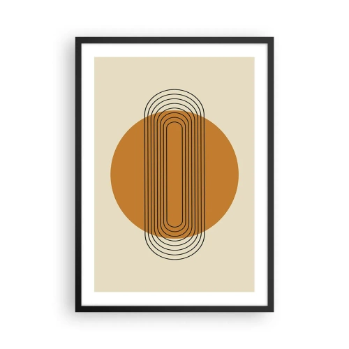 Plakat i sort ramme - Geometrisk mønster med orange cirkler og linjer - 50x70cm - Den perfekte plan - Moderne vægdekoration til stue og soveværelse ARTTOR