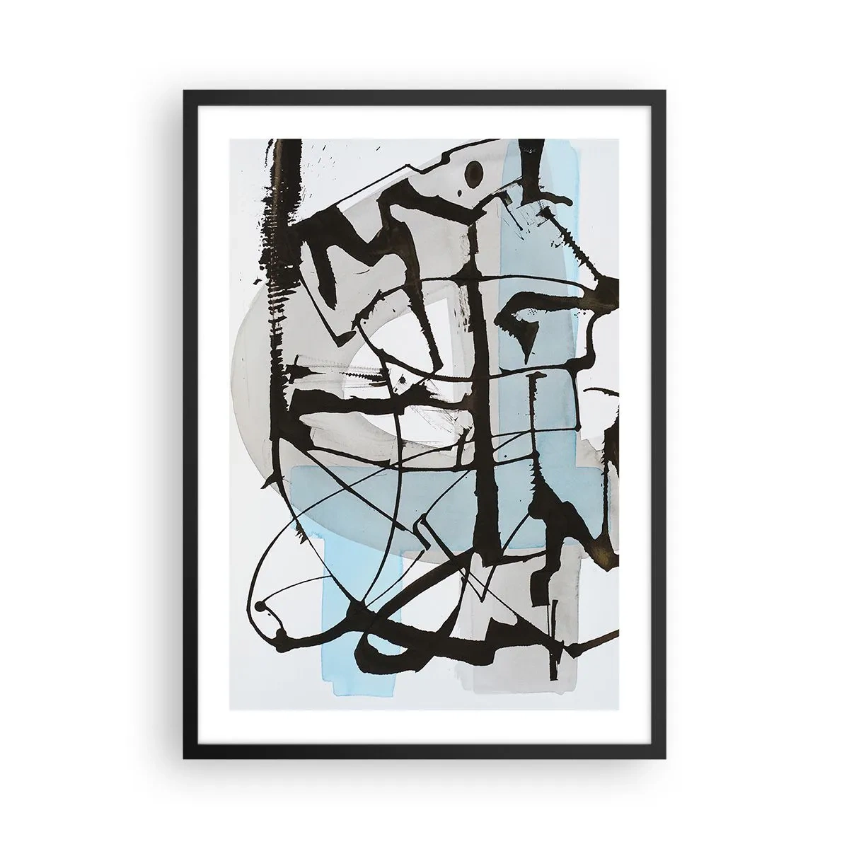Plakat i sort ramme - Moderne abstraktion i nuancer af blå og sort - 50x70cm - Ikke desto mindre blå - Moderne vægdekoration til stue og soveværelse ARTTOR