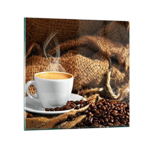 Billede på glas - Duften af mokka og honningvæskens tæthed - 30x30 cm