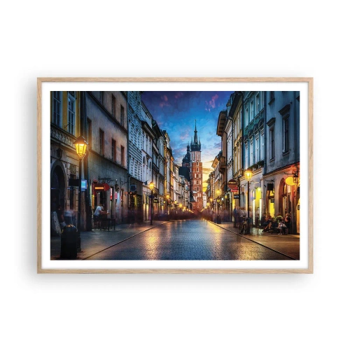 Plakat i ramme af lyst egetræ - Krakows charme - 100x70 cm