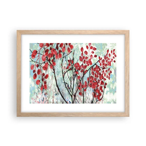 Plakat i ramme af lyst egetræ - Træ i skarlagenrødt - 40x30 cm