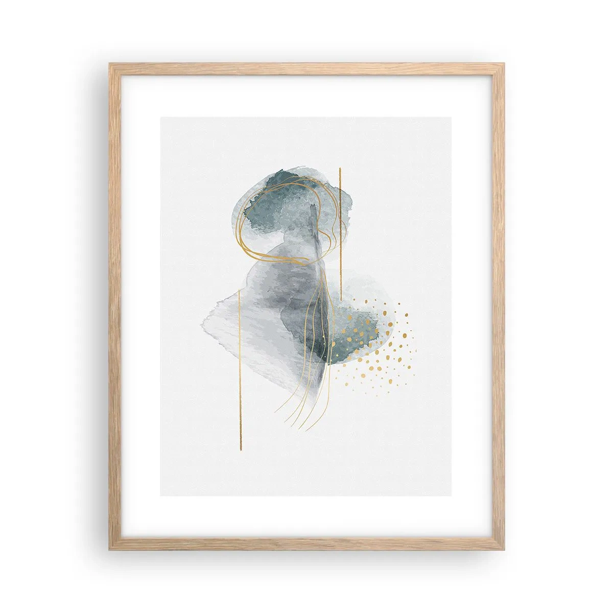 Plakat i ramme af lyst egetræ - Om forholdet mellem grå og guld - 40x50 cm