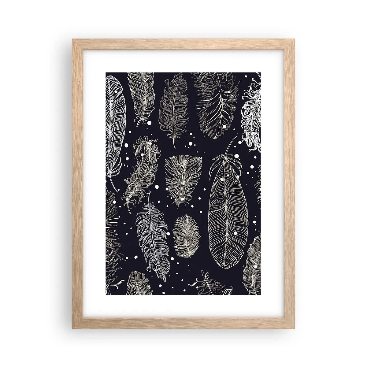 Plakat i ramme af lyst egetræ - Fjerede blonder - 30x40 cm