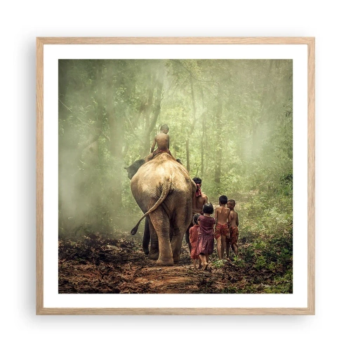 Plakat i ramme af lyst egetræ - Den nye Junglebog - 60x60 cm