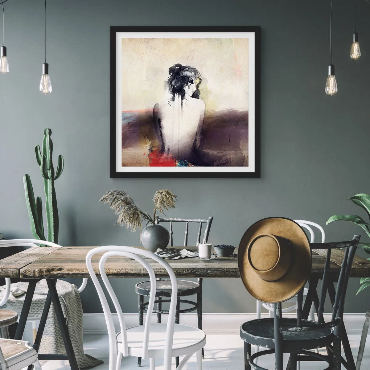 Plakat i sort ramme - Glatte linjer, ovale former - 40x40 cm