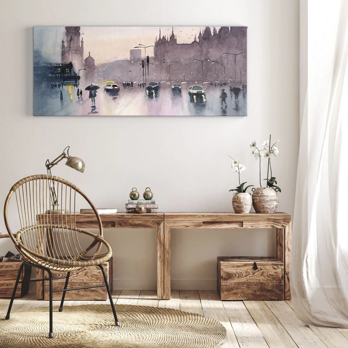 Lærredstryk - Billede på lærred - I en regnfuld tåge - 100x40 cm