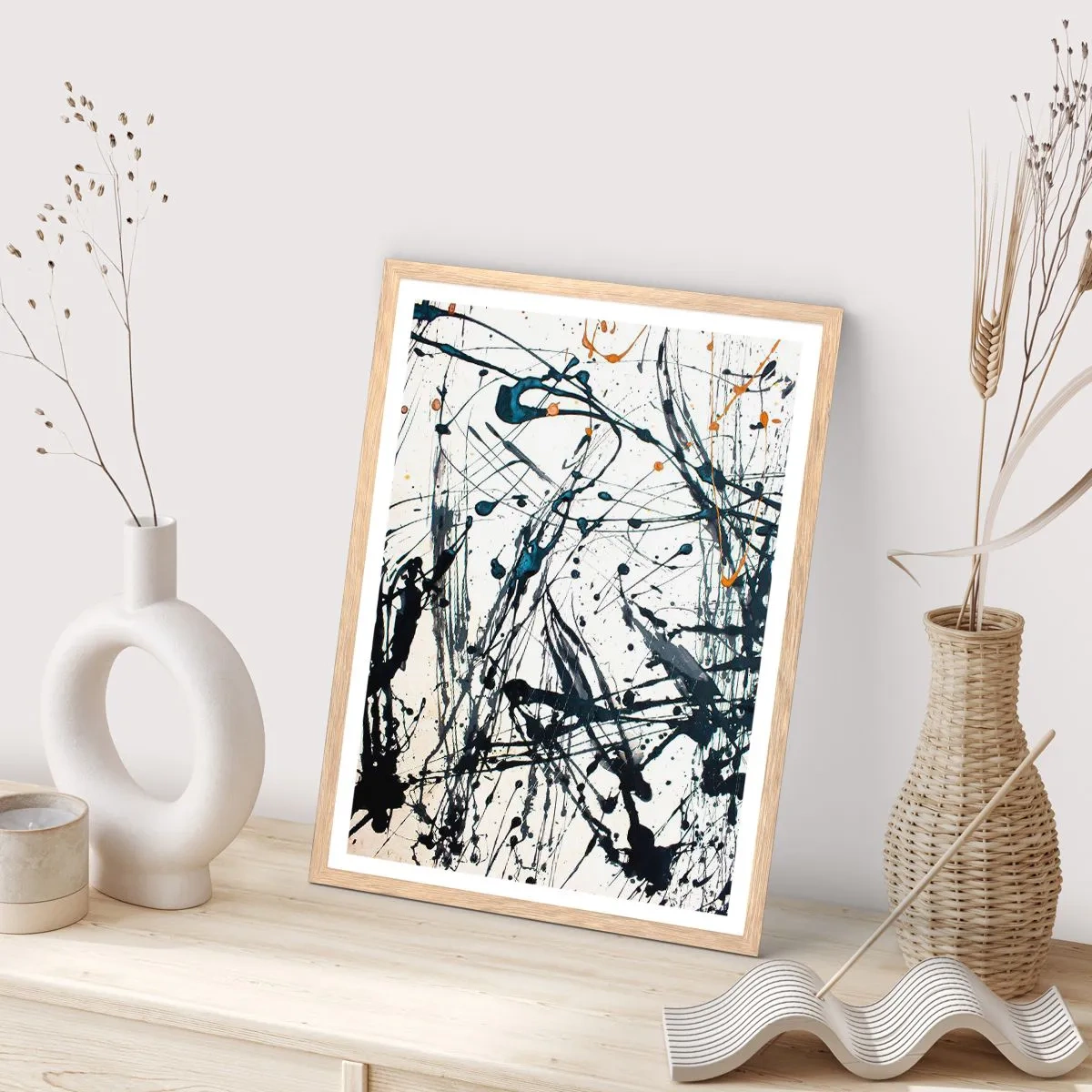 Plakat i ramme af lyst egetræ - Ekspressionistisk abstraktion - 50x70 cm