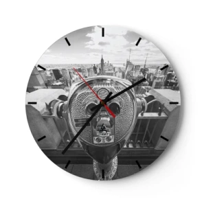 Vægur, Uret - Sightseeingkikkert rettet mod New Yorks skyline - 30x30cm - Byen over byer - Moderne vægdekoration til stue, køkken og soveværelse ARTTOR