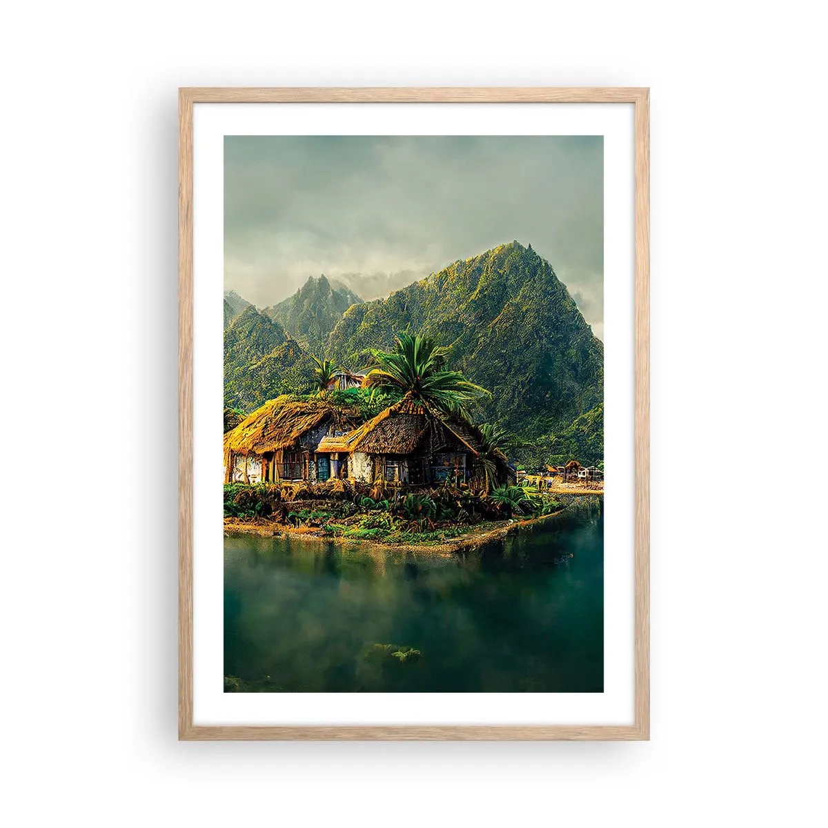 Plakat i ramme af lyst egetræ - Tropisk paradis - 50x70 cm