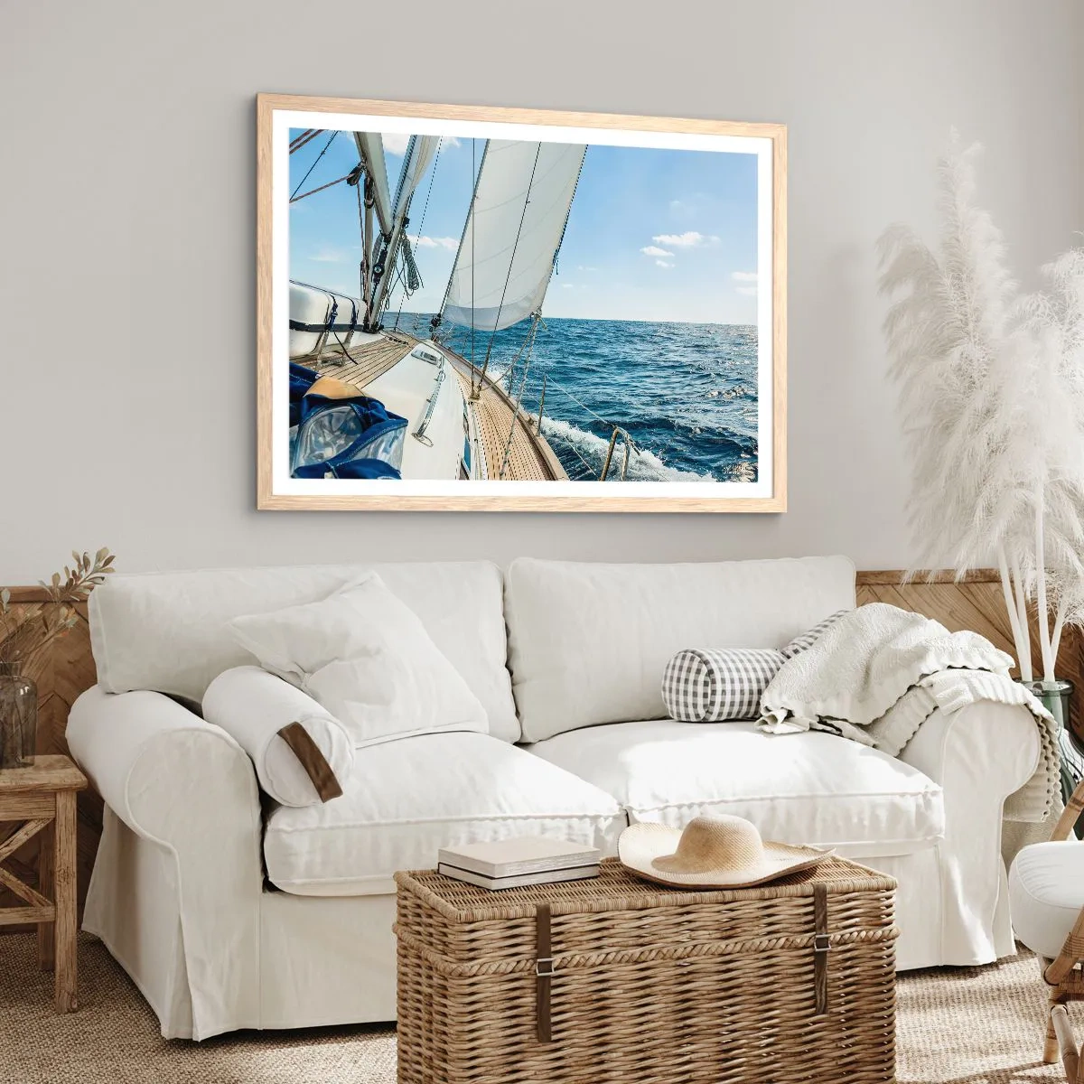 Plakat i ramme af lyst egetræ - Ahoj , eventyr - 91x61 cm