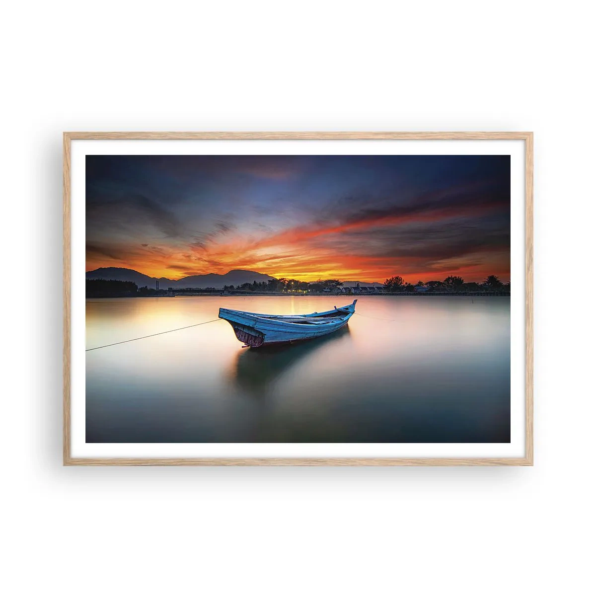 Plakat i ramme af lyst egetræ - En god nat er på vej - 100x70 cm