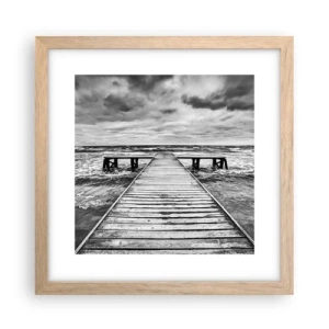 Plakat i ramme af lyst egetræ - Jeg venter på, at vinden blæser væk... - 30x30 cm
