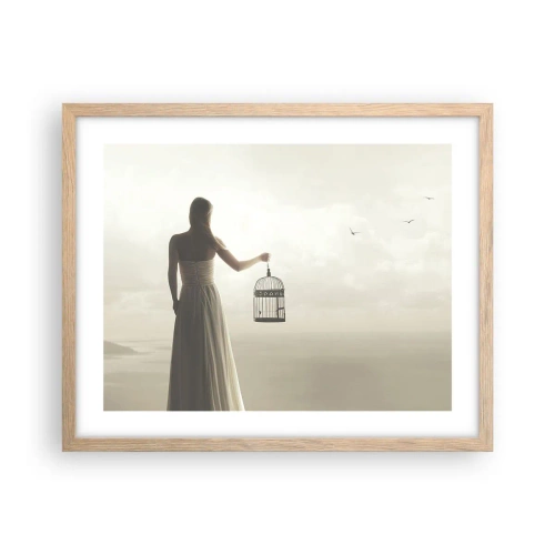 Plakat i ramme af lyst egetræ - Vær fri - 50x40 cm