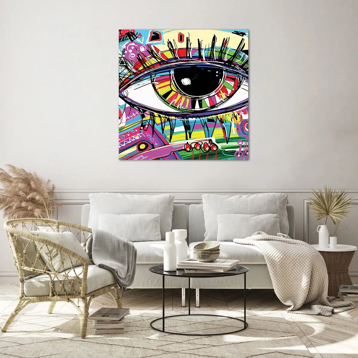 Billede på glas - Et farverigt øje - en farverig sjæl - 70x70 cm