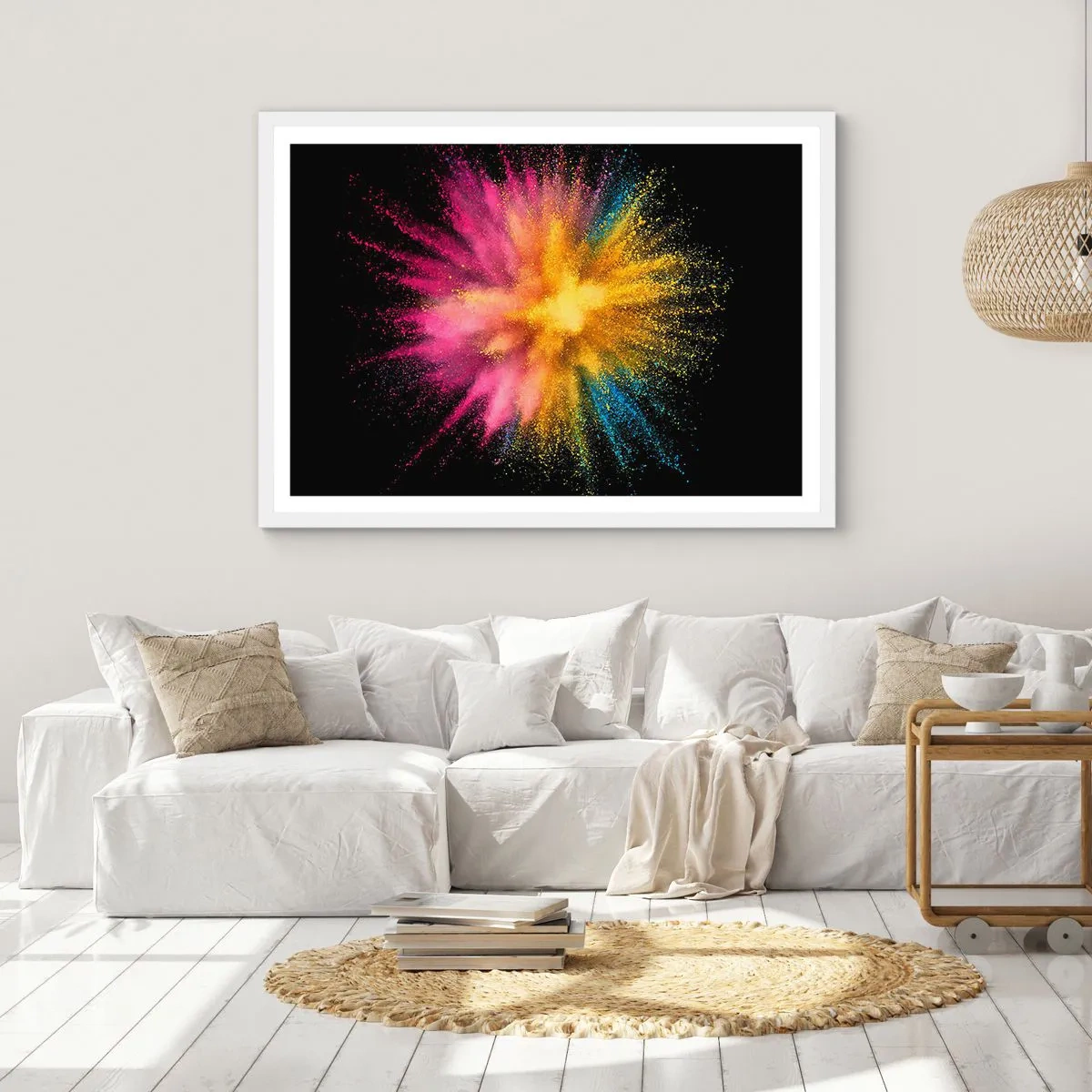 Plakat i hvid ramme - Farvernes fødsel  - 70x50 cm