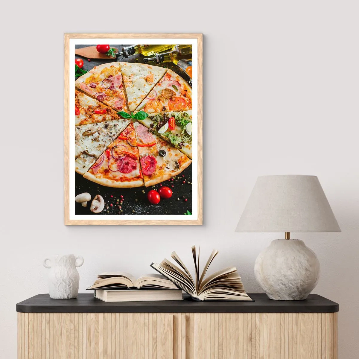 Plakat i ramme af lyst egetræ - Et udvalg af smagsvarianter - 40x50 cm