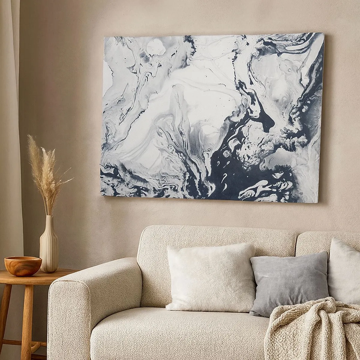 Lærredstryk - Billede på lærred - Monokromt abstrakt mønster med marmoreffekt - 70x50cm - Jordens indre - Moderne vægdekoration til stue og soveværelse ARTTOR