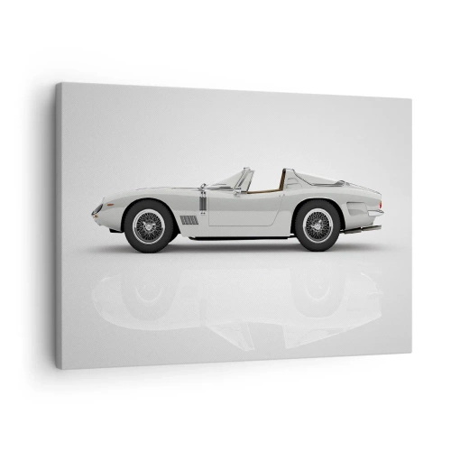 Lærredstryk - Billede på lærred - Klassisk hvid cabriolet på en lys baggrund - 70x50cm - Løftet om sjov - Moderne vægdekoration til stue og soveværelse ARTTOR