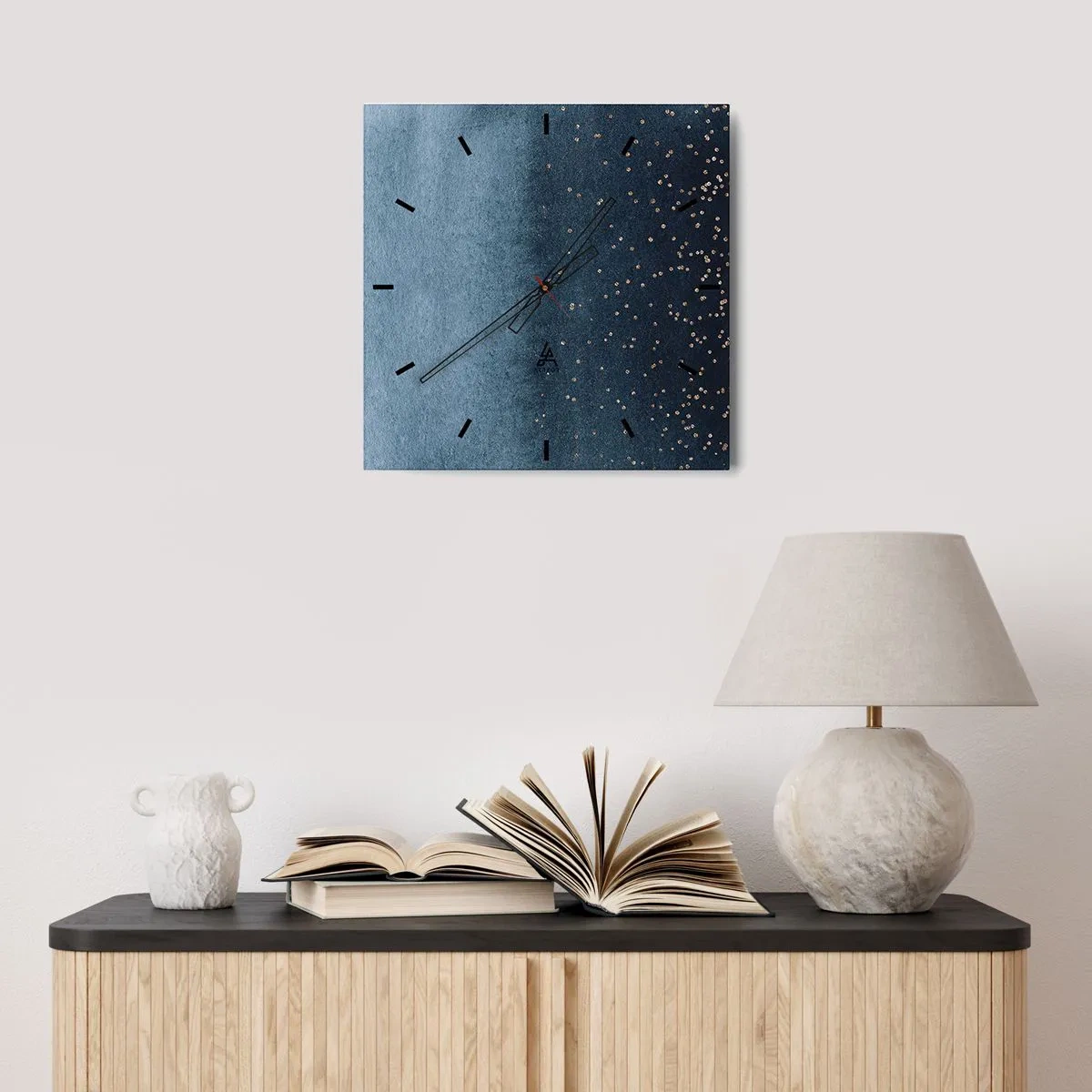 Vægur, Uret - Sammensætning - blå faser - 30x30 cm