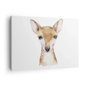 Lærredstryk - Billede på lærred - Akvarelportræt af en ung rådyr på en hvid baggrund - 70x50cm - Uskyldighedens natur - Moderne vægdekoration til stue og soveværelse ARTTOR