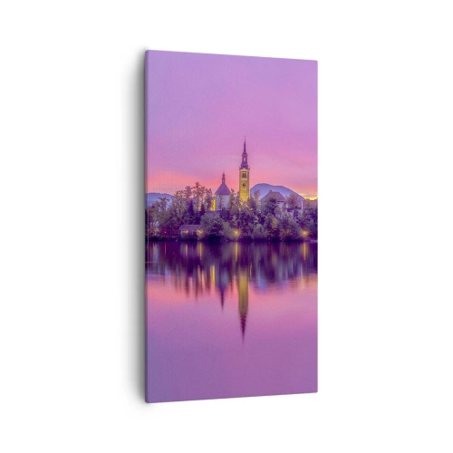 Lærredstryk - Billede på lærred - Eventyrlig ø i skumringen  - 55x100 cm