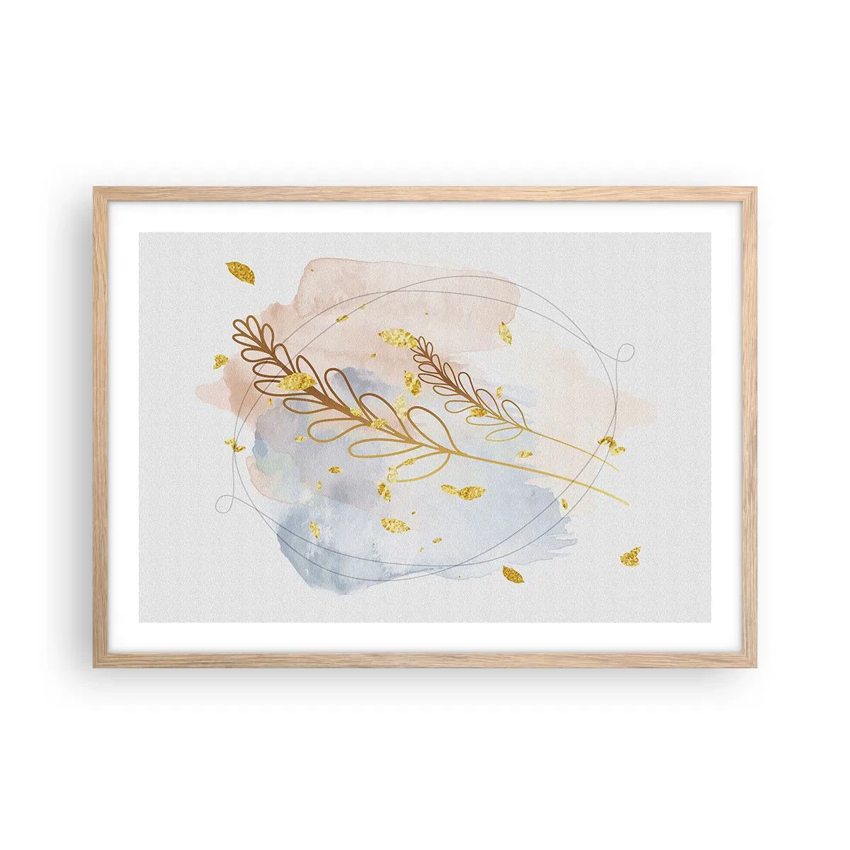 Plakat i ramme af lyst egetræ - En gylden eksplosion - 70x50 cm