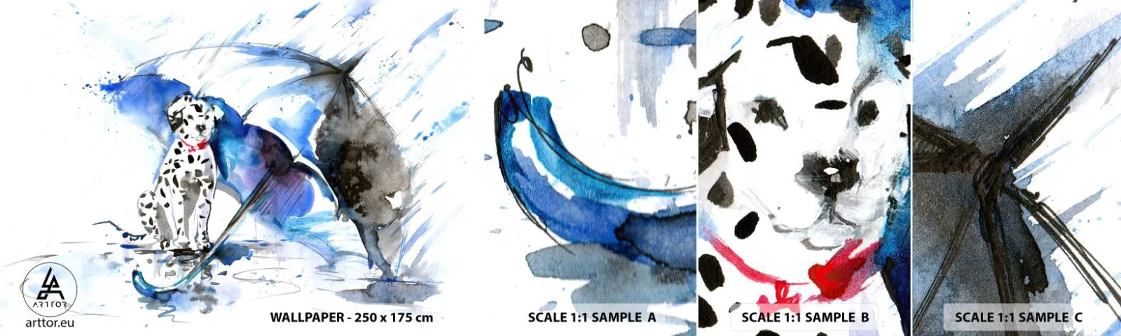 Prøve Fototapet Selvklæbende Deluxe Sticker - Det er det en ven er til for - Abstraktion, Hund, Regn - 100x30 cm