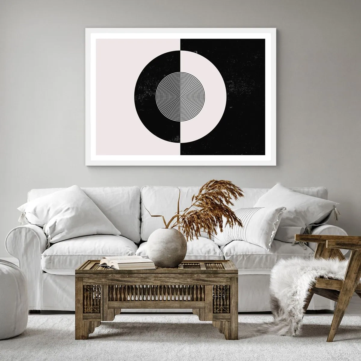 Plakat i hvid ramme - Harmoni i sort og hvidt - 60x60 cm