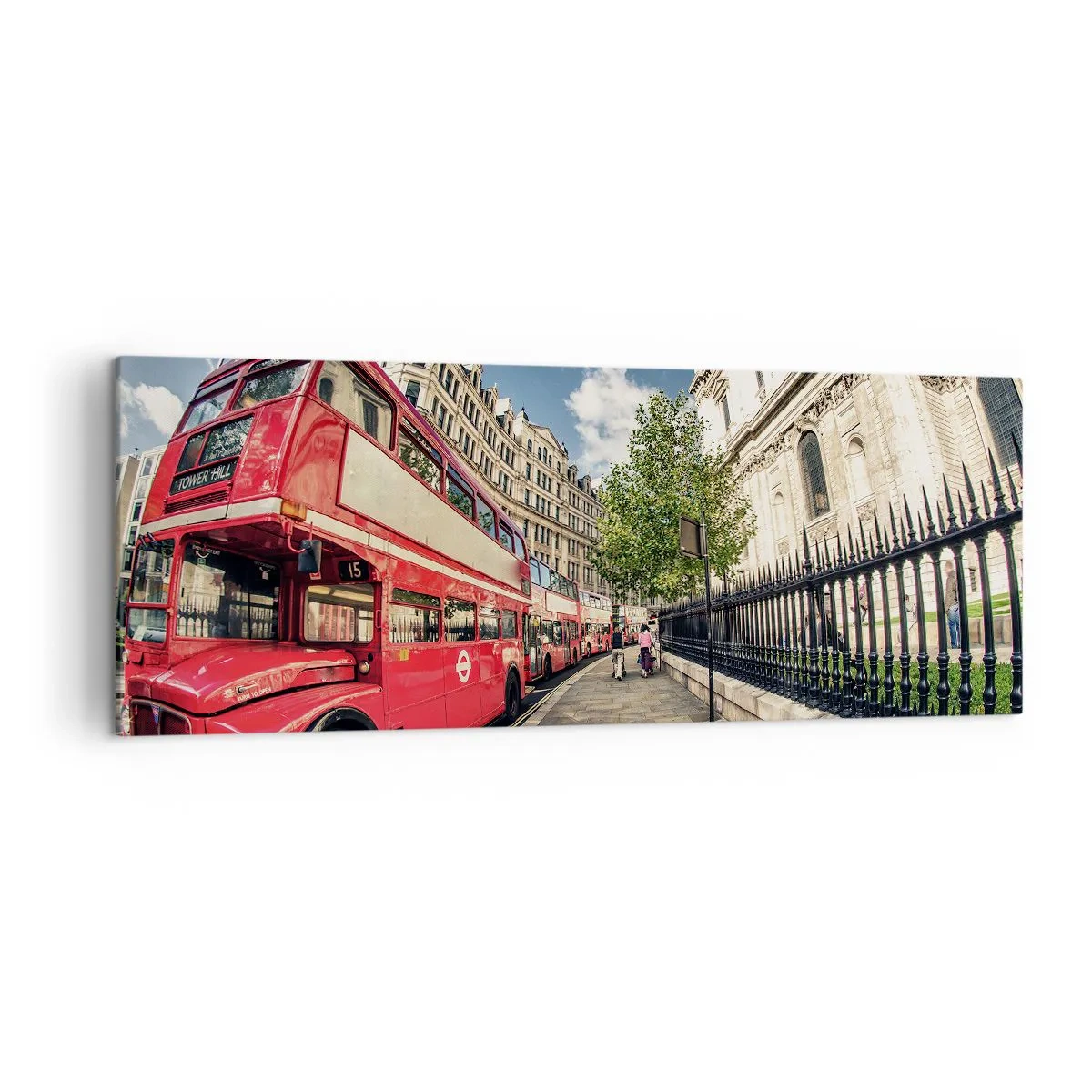 Lærredstryk - Billede på lærred - Gade i London i grå og rødt - 140x50 cm