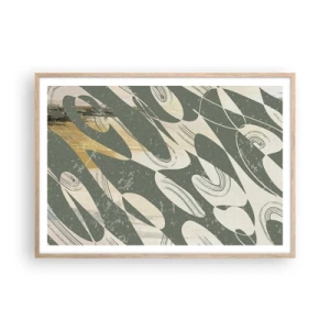 Plakat i ramme af lyst egetræ - Rytmisk abstraktion - 100x70 cm