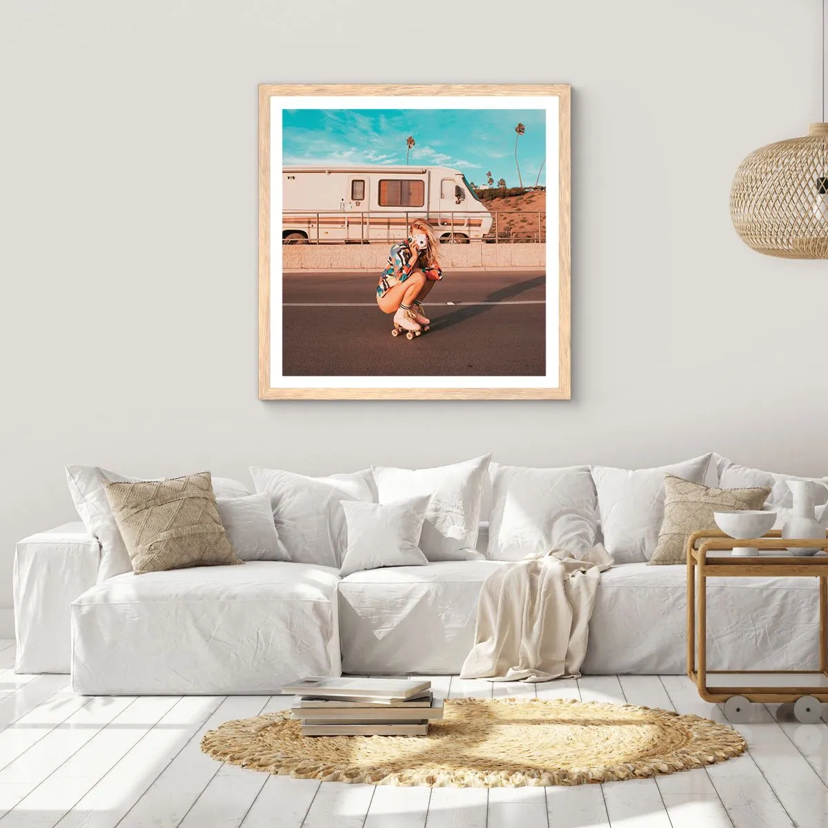 Plakat i ramme af lyst egetræ - Smil, tak! - 40x40 cm