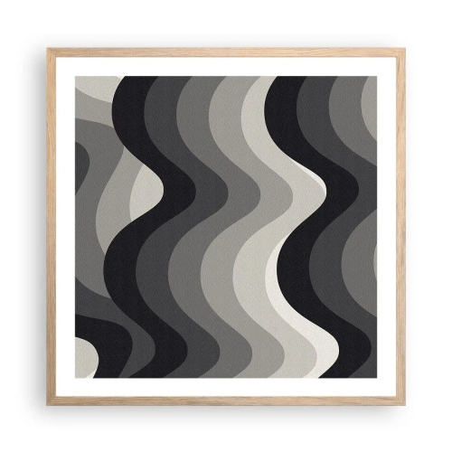 Plakat i ramme af lyst egetræ - Bølge efter bølge - 60x60 cm