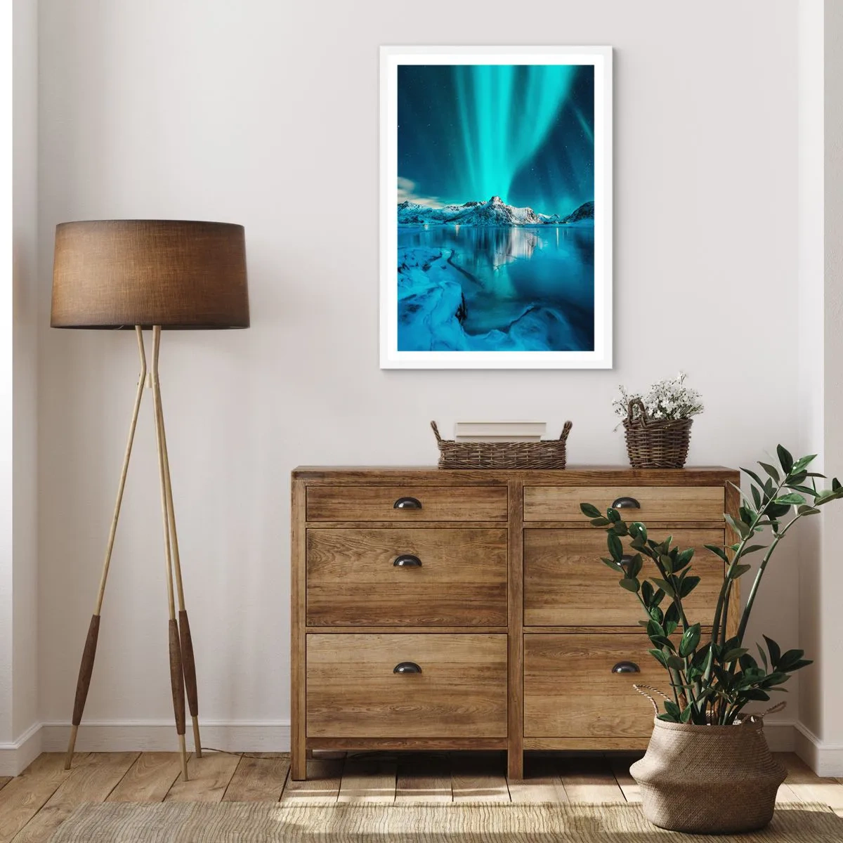 Plakat i hvid ramme - Nat med lys - 61x91 cm