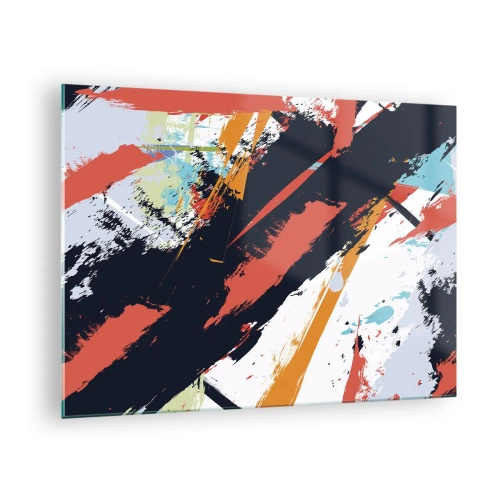 Billede på glas - Abstrakte penselstrøg i intense farver - 70x50cm - Dynamisk sammensætning - Moderne vægdekoration til stue og soveværelse ARTTOR