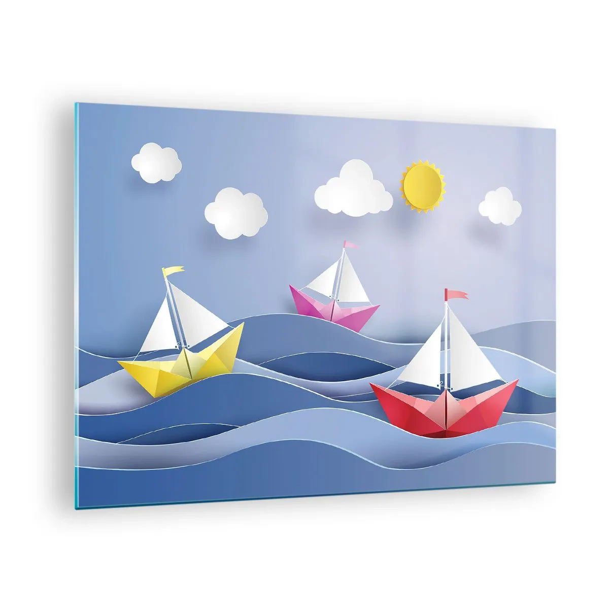 Billede på glas - Åh, hvor er det dejligt at gynge i bølgerne - 70x50cm - Ah, hvor dejligt at svinge sig mellem bølgerne - Moderne vægdekoration til stue og soveværelse ARTTOR