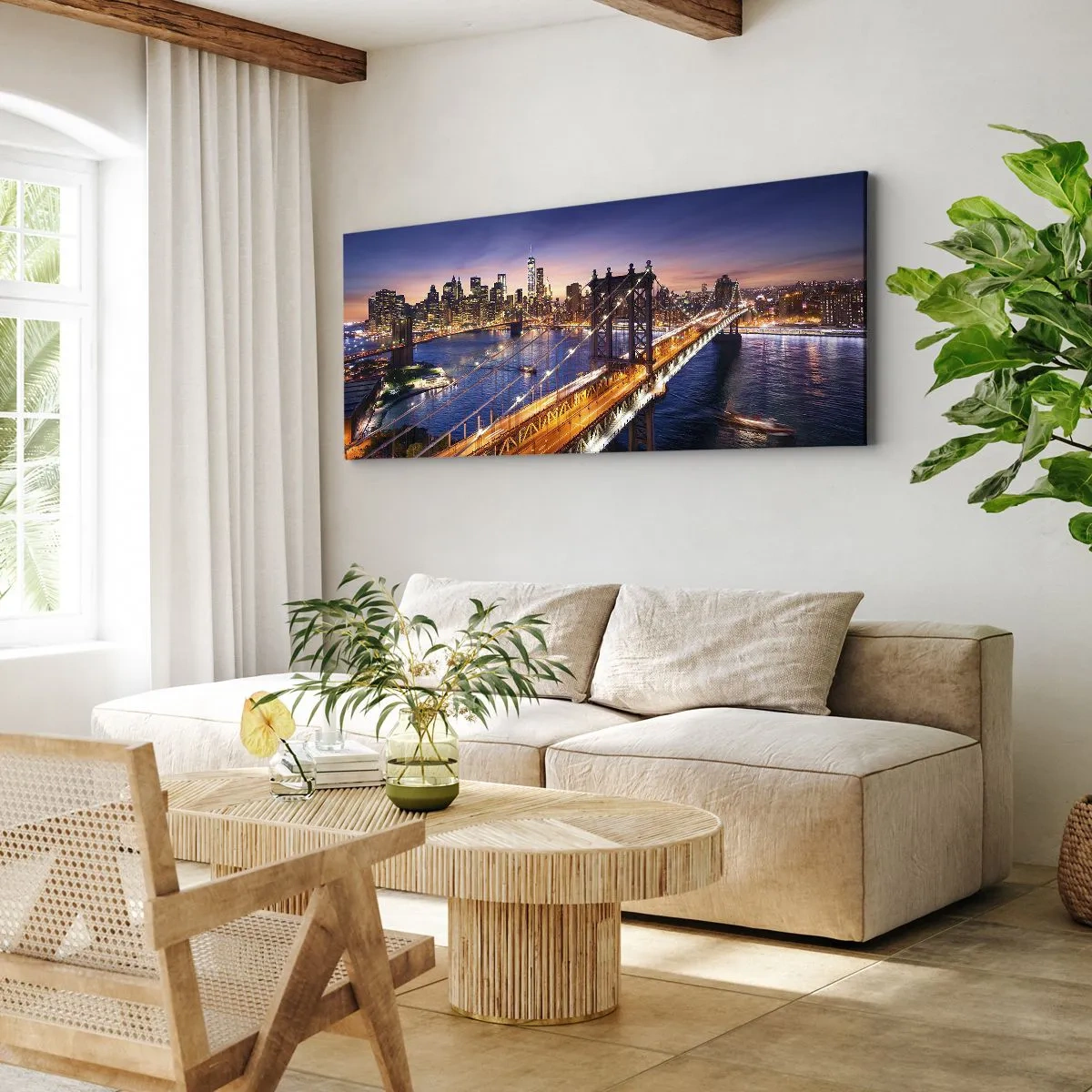 Lærredstryk - Billede på lærred - En lysende bro til hjertet af byen - 100x40 cm