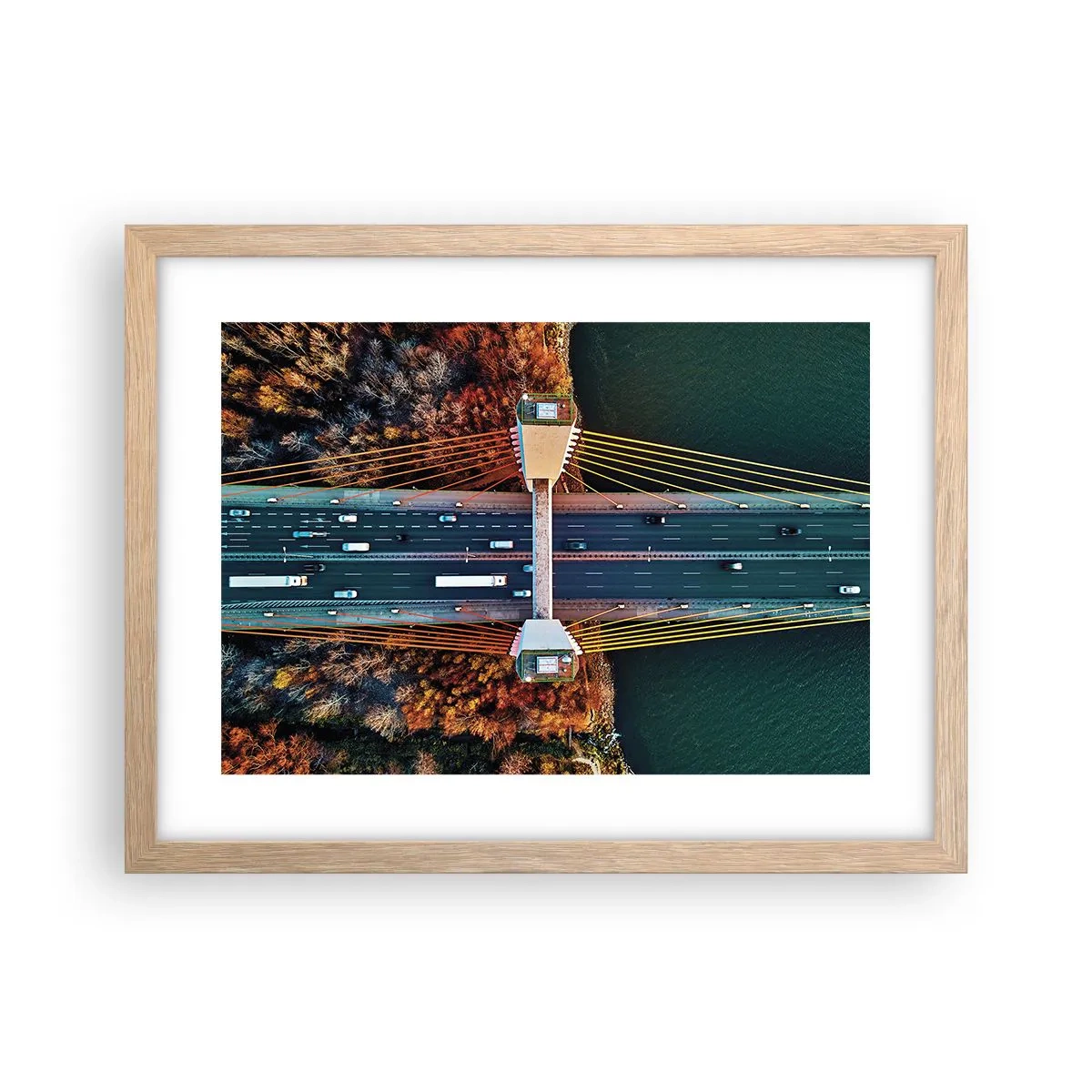 Plakat i ramme af lyst egetræ - Bag vandet, bag skovene - 40x30 cm