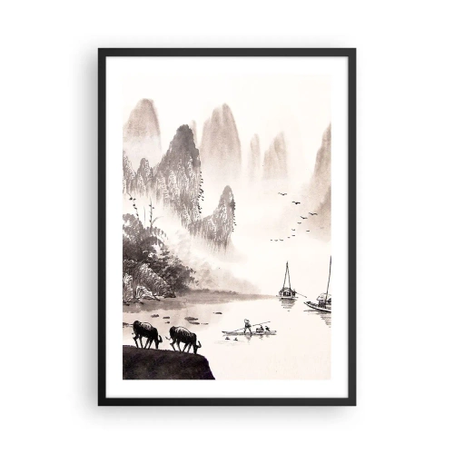 Plakat i sort ramme - Kinesisk landskab i traditionel stil - 50x70cm - Østens eksotiske hverdag - Moderne vægdekoration til stue og soveværelse ARTTOR