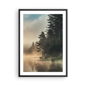 Plakat i sort ramme - Tåget skovlandskab over en rolig sø - 50x70cm - En dags fødsel - Moderne vægdekoration til stue og soveværelse ARTTOR
