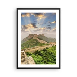 Plakat i sort ramme - Den Kinesiske Mur i det maleriske lys af den nedgående sol - 50x70cm - Uforanderlig storhed - Moderne vægdekoration til stue og soveværelse ARTTOR