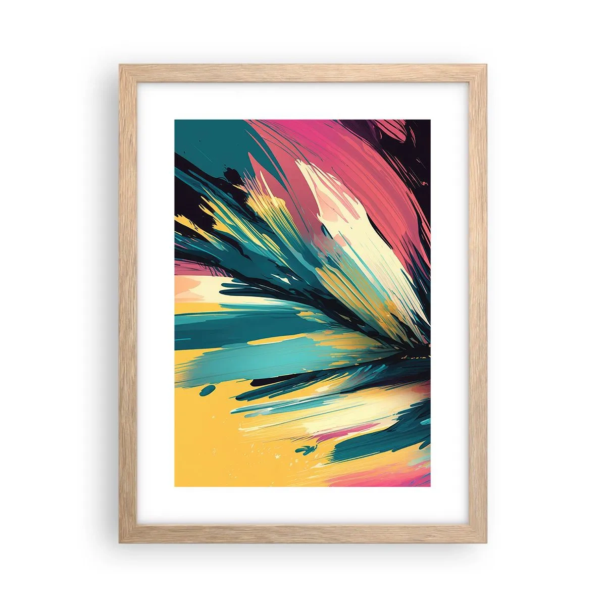 Plakat i ramme af lyst egetræ - Komposition - en eksplosion af glæde - 30x40 cm