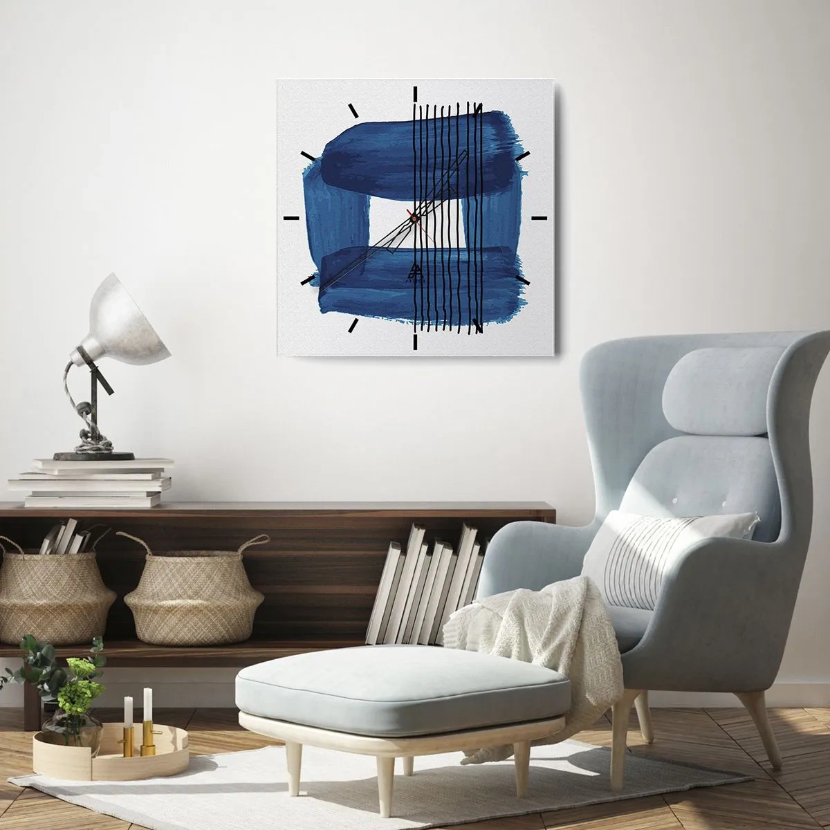 Vægur, Uret - Blå-sort sammensætning - 40x40 cm