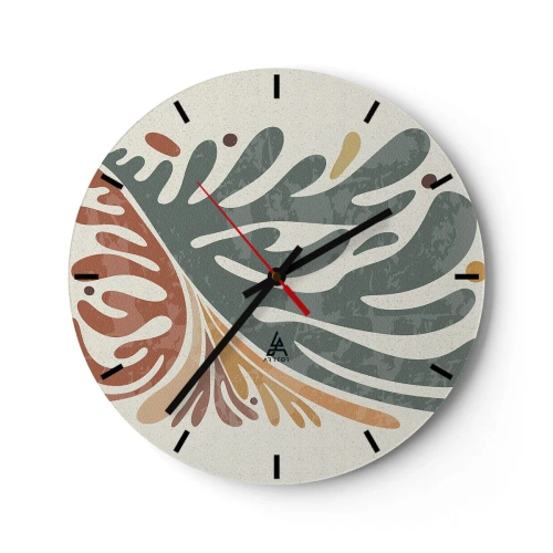 Vægur, Uret - Organiske former i nuancer af grønt og rust - 30x30cm - Flerfarvet blad - Moderne vægdekoration til stue, køkken og soveværelse ARTTOR