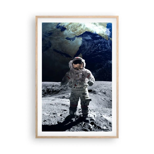 Plakat i ramme af lyst egetræ - Hilsner fra månen - 61x91 cm