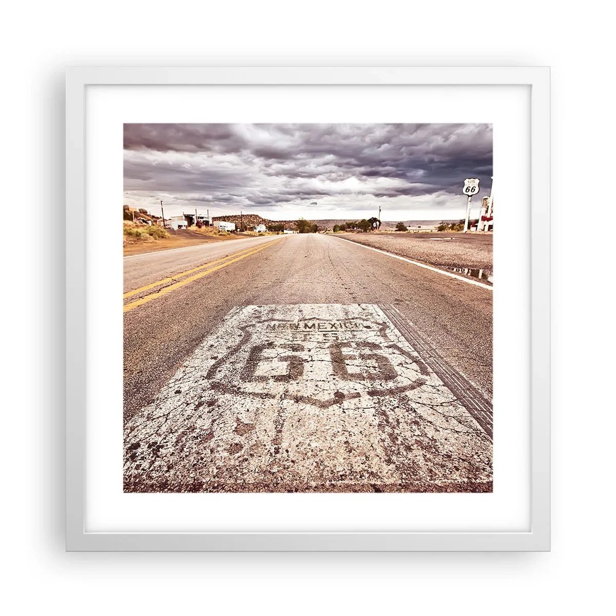 Plakat i hvid ramme - Mother Road - amerikansk legende - 40x40 cm